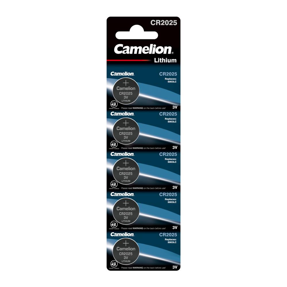 Camelion CR2025 3V Lithium Coin Cell Battery in packaging, ideal for small electronic devices.
