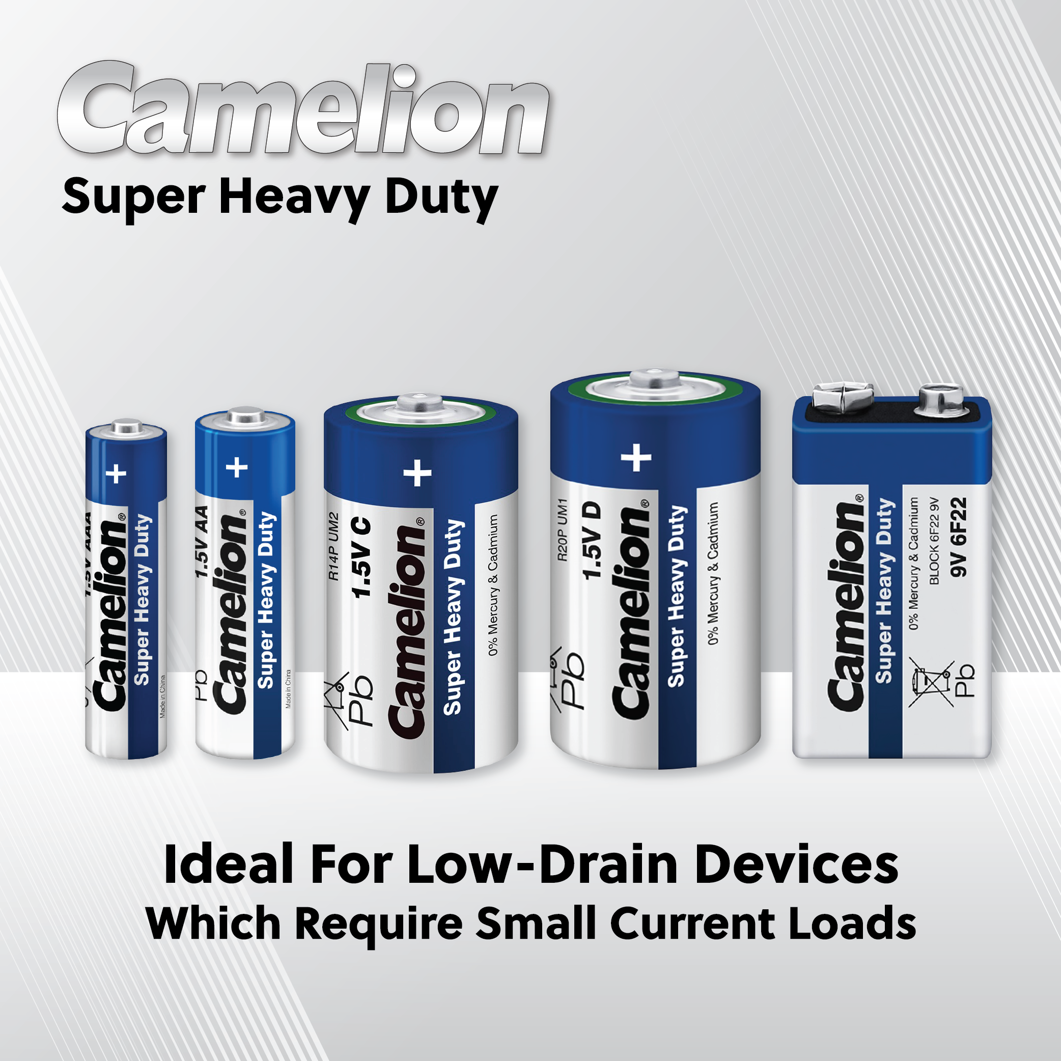 Camelion D Super Heavy Duty 2pk batteries, showcasing their size and packaging.