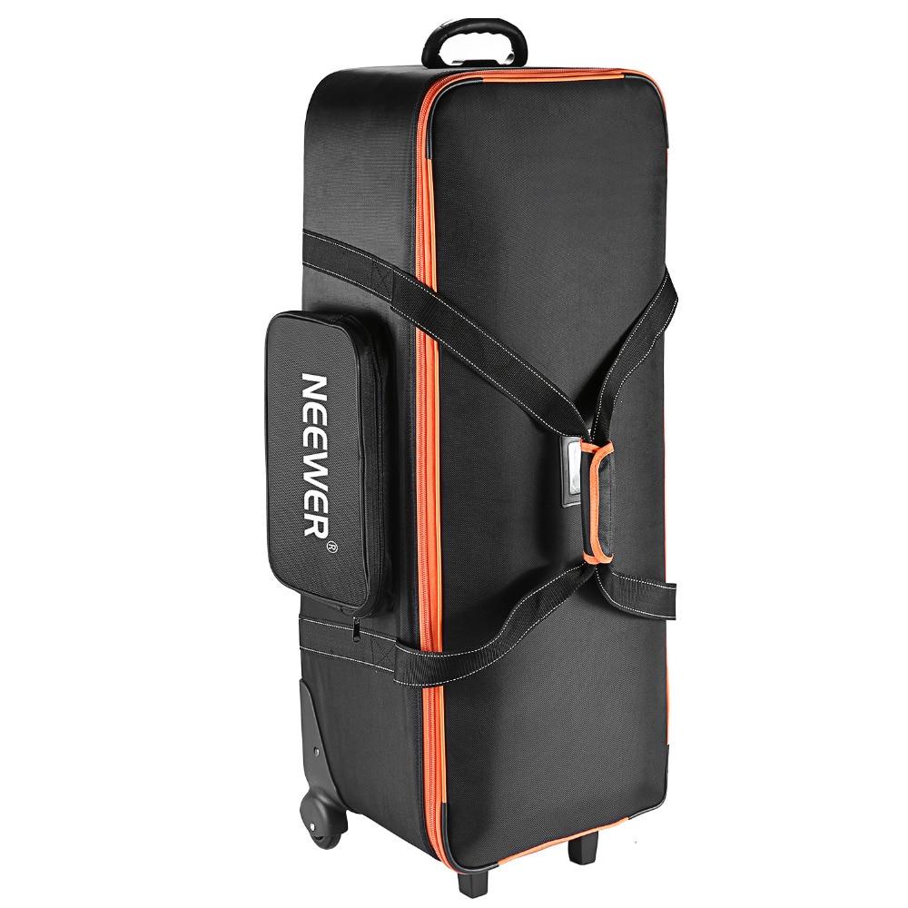 Camera Rolley Carry Bag with padded compartments and wheels, designed for DSLR cameras and photo studio equipment.