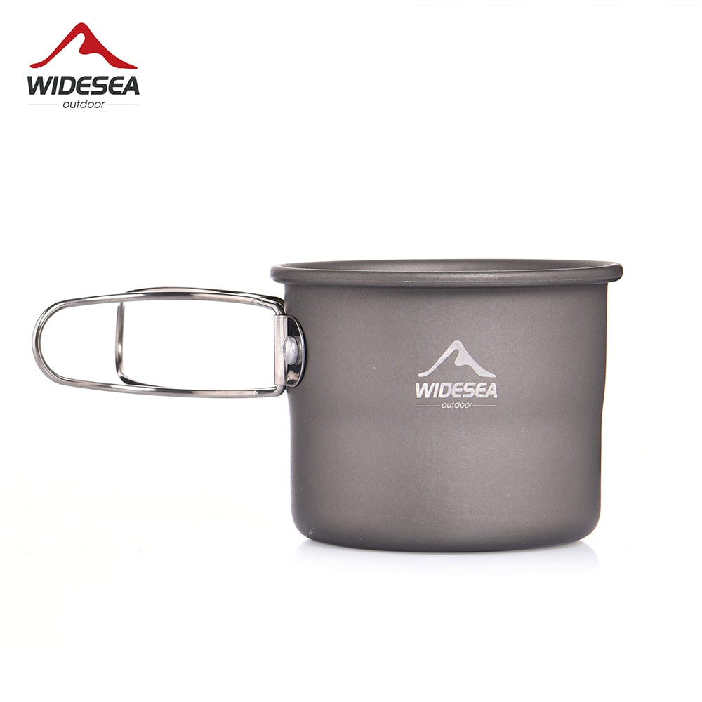 A lightweight aluminum camping mug designed for outdoor use, perfect for coffee and tea during hiking and picnics.