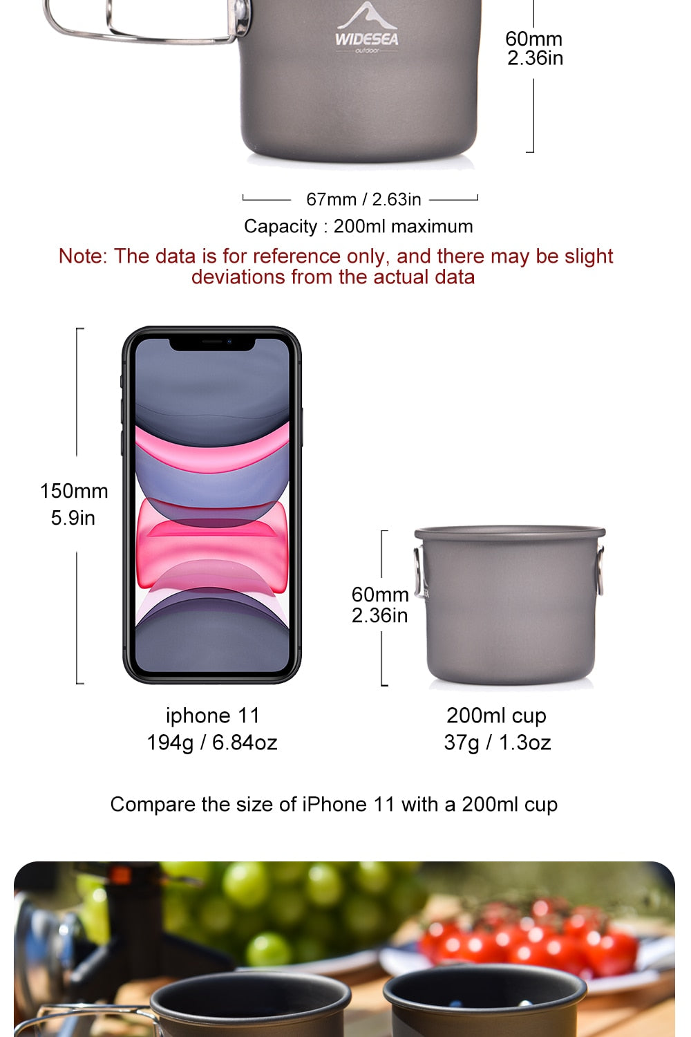 A lightweight aluminum camping mug designed for outdoor use, perfect for coffee and tea during hiking and picnics.