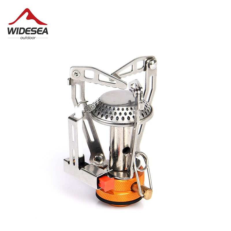 Camping One-piece Gas Stove Heater made of titanium, showcasing its foldable design and compact size, ideal for outdoor cooking.