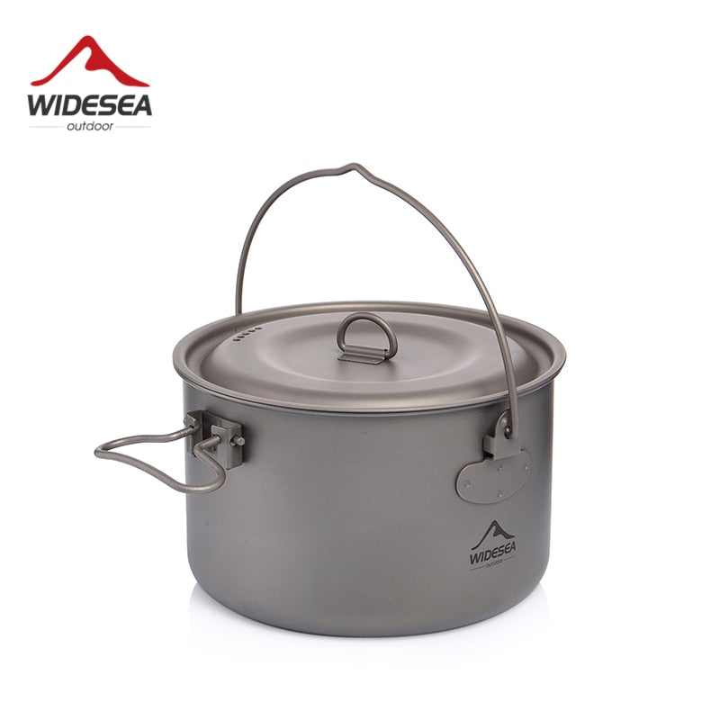 Camping Tableware Titanium Cookware Set featuring a round cooking pot designed for outdoor use, ideal for camping and hiking.