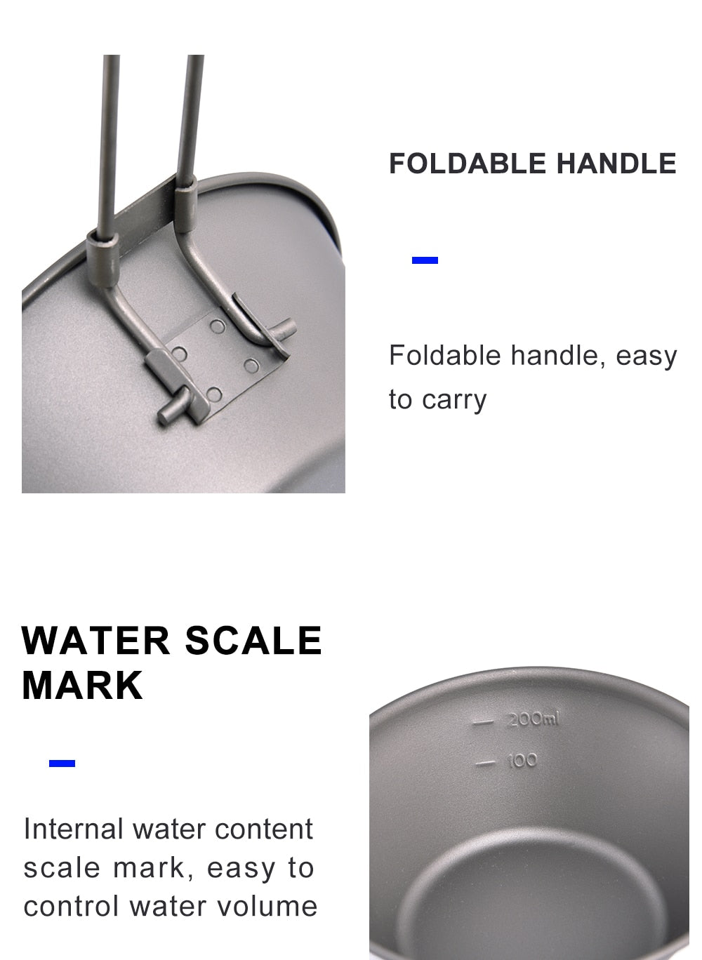 Camping Titanium Bowl with foldable handle, ideal for outdoor cooking and dining.