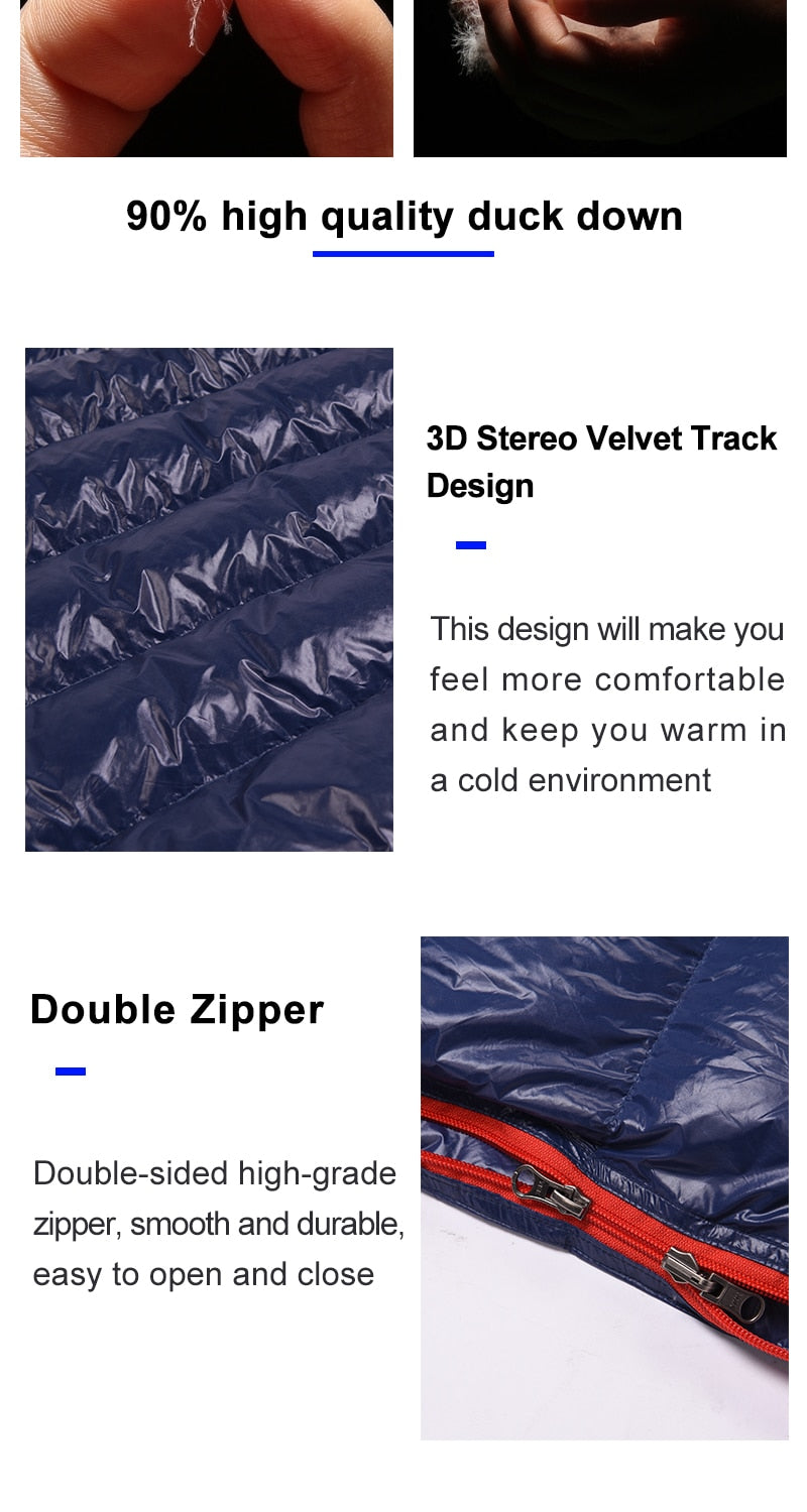 Camping Ultralight Sleeping Bag in a natural outdoor setting, showcasing its waterproof nylon fabric and compact design.