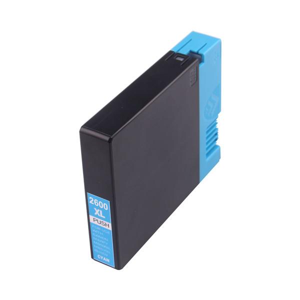 CANON PGI-2600XL Pigment Cyan Compatible Inkjet Cartridge with vibrant blue color and professional design.