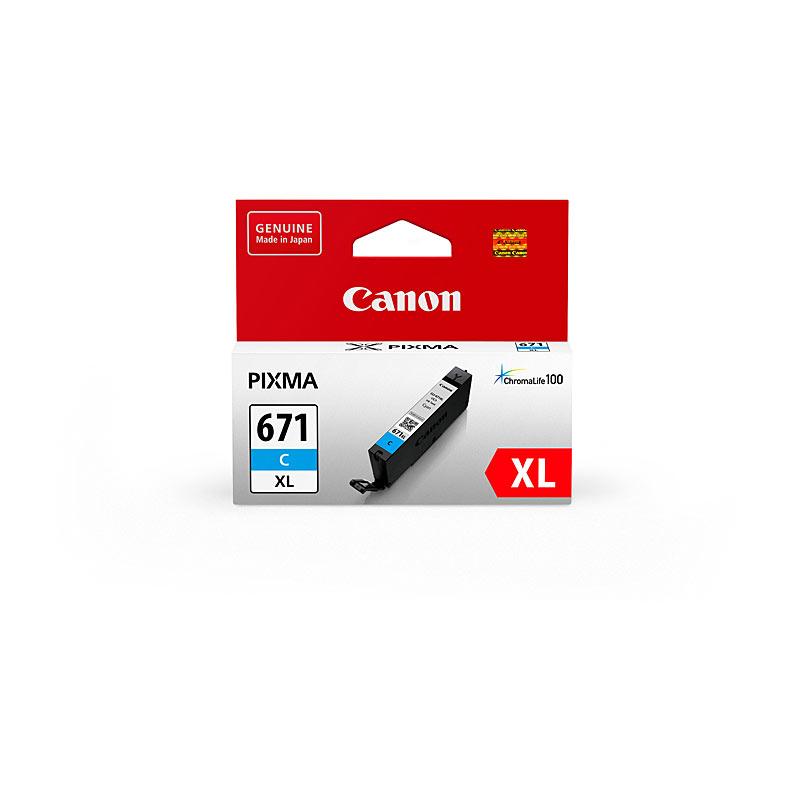 CANON CLI671XL Cyan Ink Cartridge with vibrant blue color and Canon branding, designed for high-quality printing.