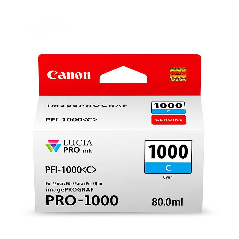 Canon PFI1000 Cyan Ink Cartridge, a high-capacity ink cartridge designed for vibrant printing.
