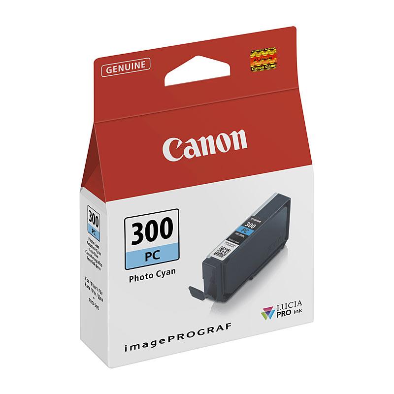 CANON PFI300 Ph Cyan Ink Tank, a premium ink cartridge designed for Canon Pro 300 printer, showcasing vibrant cyan color for high-quality prints.