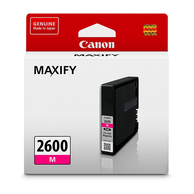 CANON PGI2600 Magenta Ink Tank cartridge, designed for vibrant color printing, compatible with Canon Maxify printers.