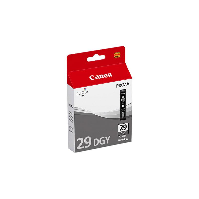 CANON PGI29 Dark Grey Ink Tank cartridge, designed for high-quality printing with Canon PIXMA PRO1, featuring a sleek design and clear labeling.