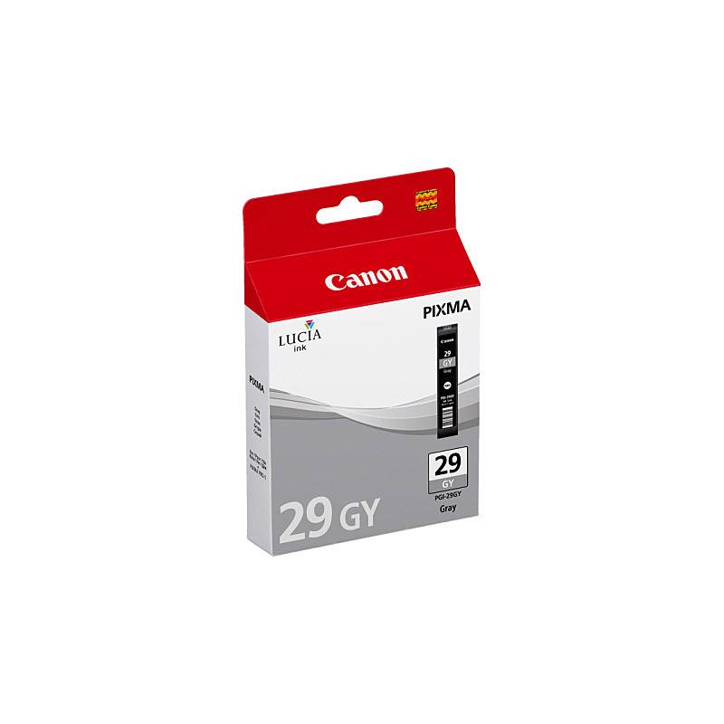CANON PGI29 Grey Ink Tank with packaging, showcasing its design and compatibility with Canon PIXMA PRO1 printer.