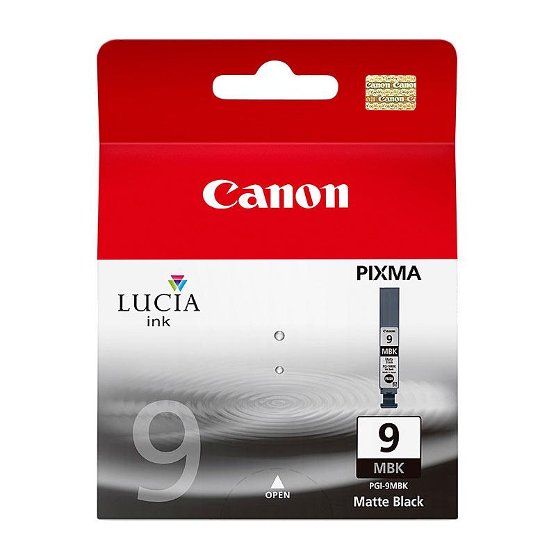CANON PGI9 Matte Black Ink Cartridge with packaging, showcasing its design and features.