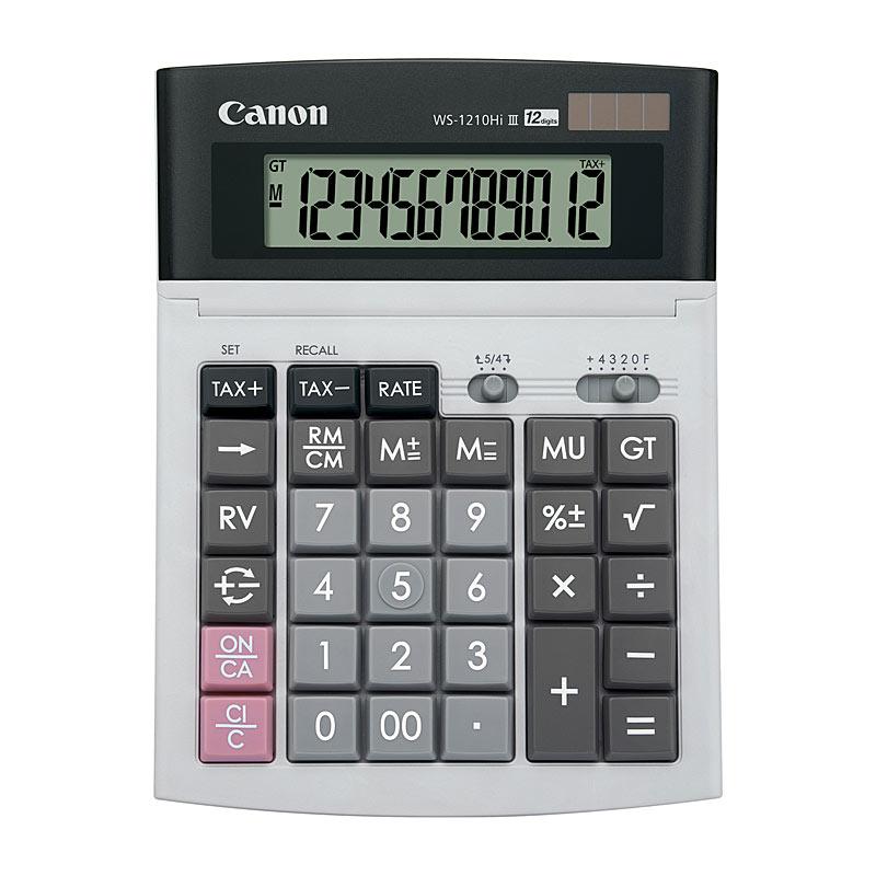 CANON WS1210HiIII Calculator with large display and solar panel, ideal for home and office use.