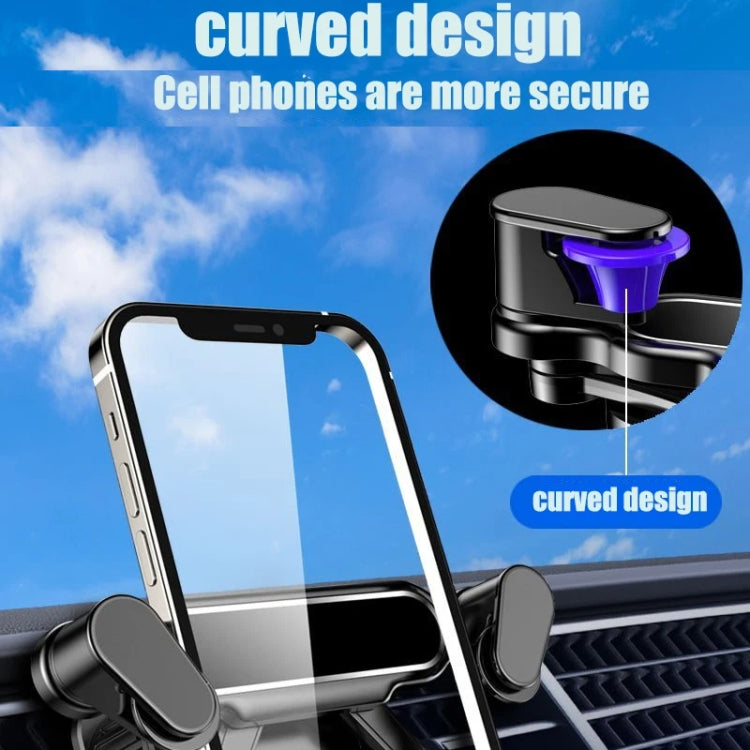 Car Air Vent Gravity Snap Phone Navigation Mount with sun pattern design, securely holding a smartphone in a car air vent.