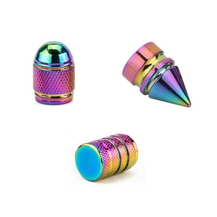 Aluminum alloy dustproof valve cap for car and bicycle tires, cylindrical style, showcasing its metallic texture and design.