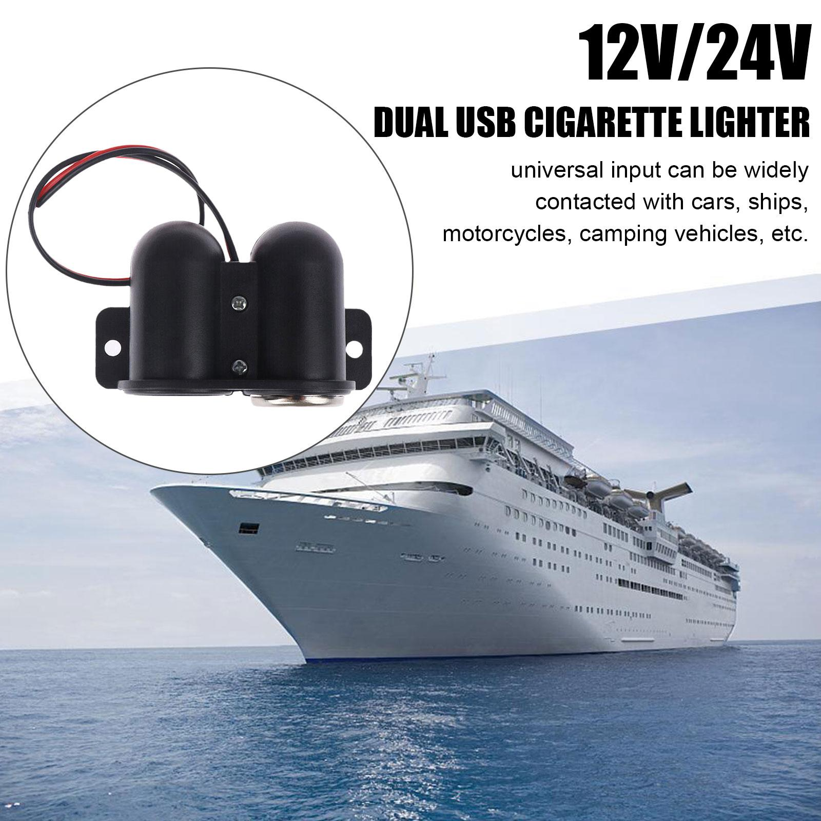 Car Cigarette Lighter Socket Splitter with Dual USB Charger Power Adapter designed for 12V vehicles, featuring a compact and waterproof design.