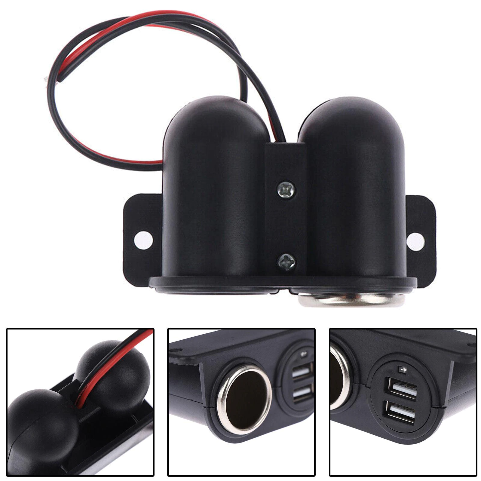 Car Cigarette Lighter Socket Splitter with Dual USB Charger Power Adapter designed for 12V vehicles, featuring a compact and waterproof design.
