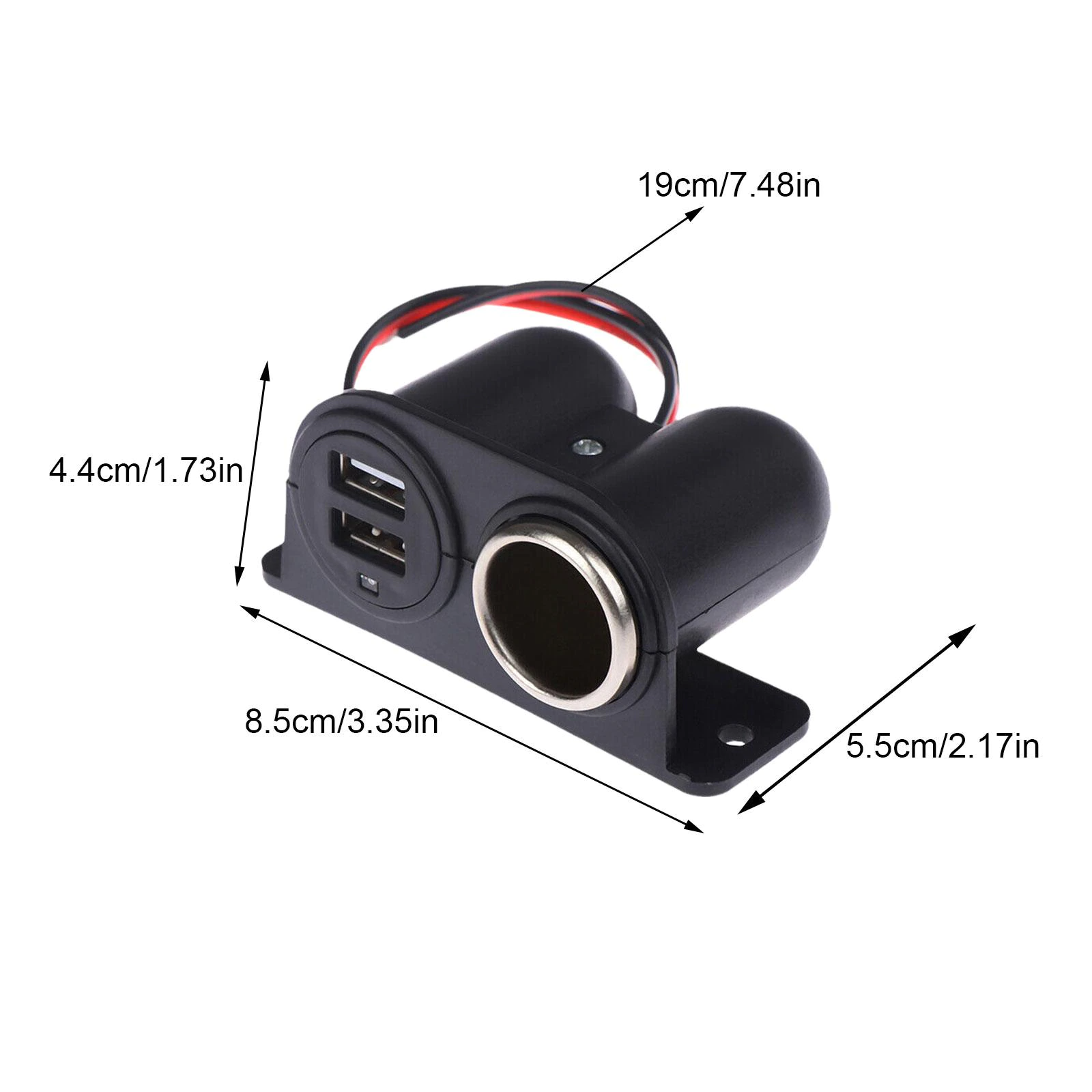 Car Cigarette Lighter Socket Splitter with Dual USB Charger Power Adapter designed for 12V vehicles, featuring a compact and waterproof design.
