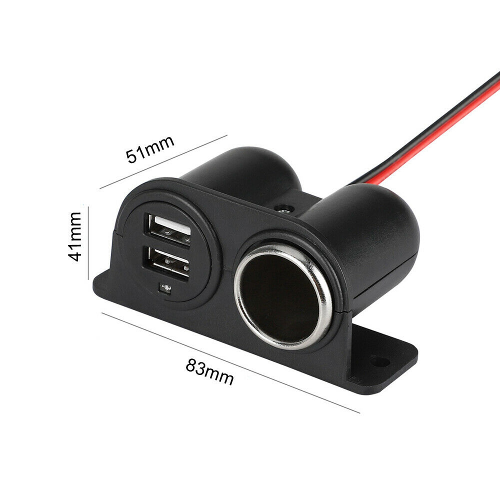 Car Cigarette Lighter Socket Splitter with Dual USB Charger Power Adapter designed for 12V vehicles, featuring a compact and waterproof design.