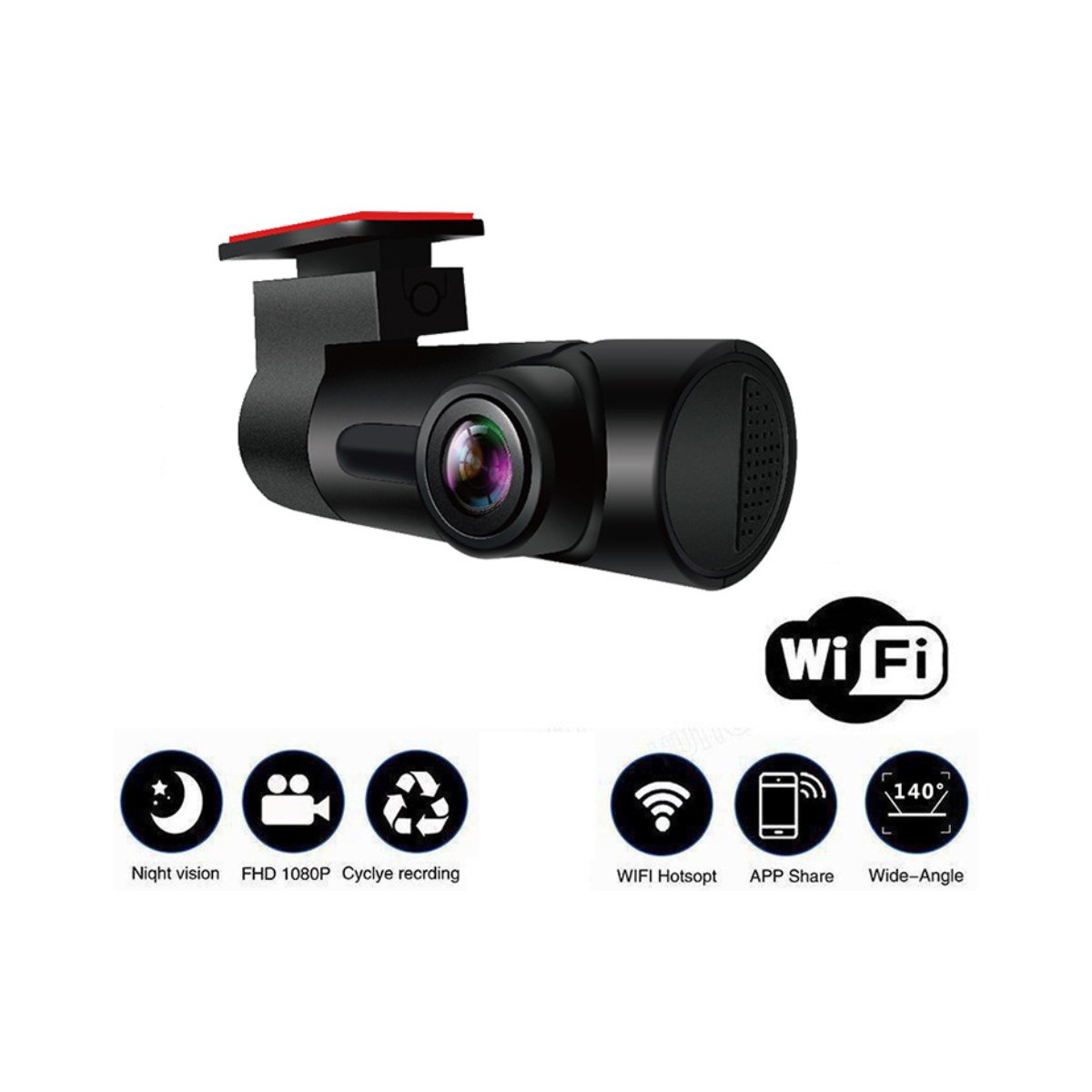 Car Dash Cam with WIFI and App showcasing its sleek design and wide-angle lens for enhanced road visibility.