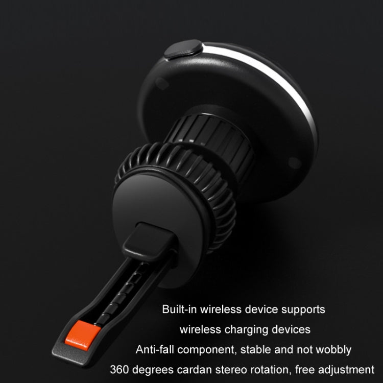 Car Electric Vacuum Suction Cup Mobile Phone Holder mounted on a dashboard, securely holding a smartphone with wireless charging feature.