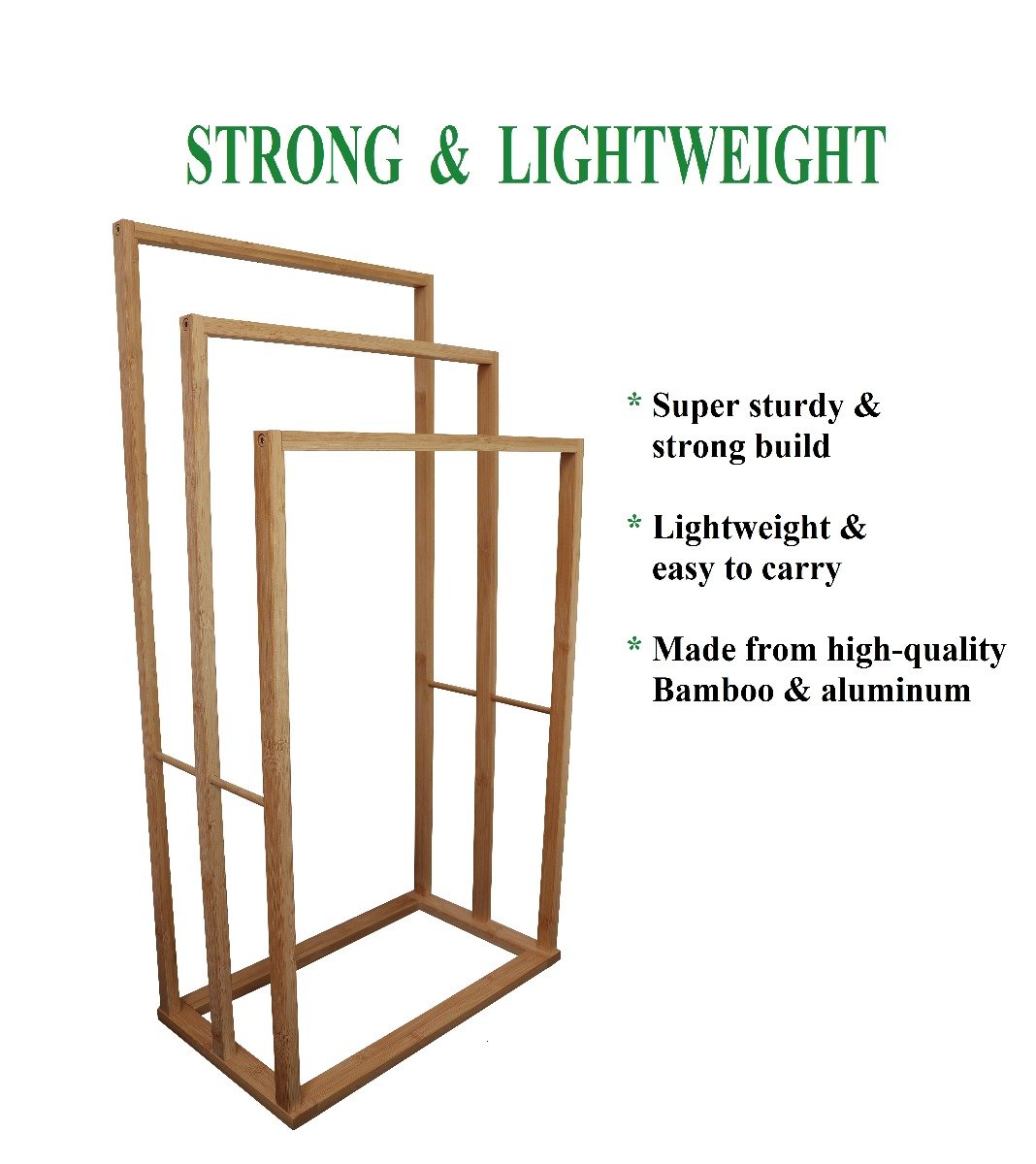 CARLA HOME Bamboo Towel Bar Holder Rack with three tiers, showcasing a modern design suitable for bathrooms and laundry rooms.