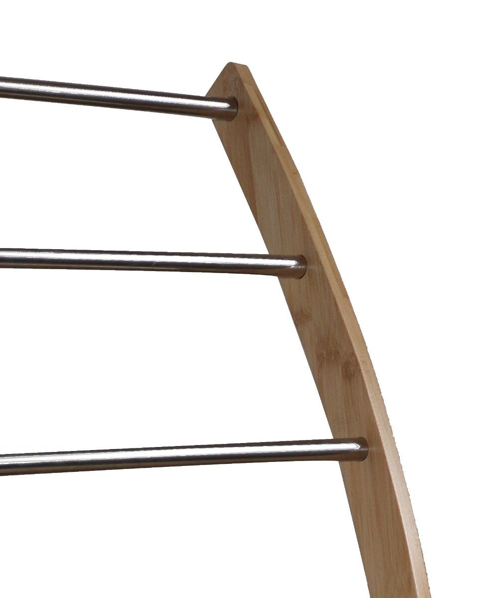 CARLA HOME Bamboo Towel Bar featuring a modern 3-tier design with bamboo and metal materials, ideal for towel storage and drying.