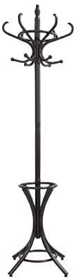 CARLA HOME Brown Coat Rack with Stand featuring 12 hooks and a stylish walnut finish, designed for coats, hats, and umbrellas.