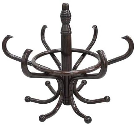 CARLA HOME Brown Coat Rack with Stand featuring 12 hooks and a stylish walnut finish, designed for coats, hats, and umbrellas.