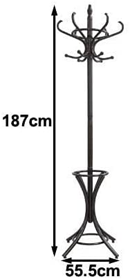 CARLA HOME Brown Coat Rack with Stand featuring 12 hooks and a stylish walnut finish, designed for coats, hats, and umbrellas.