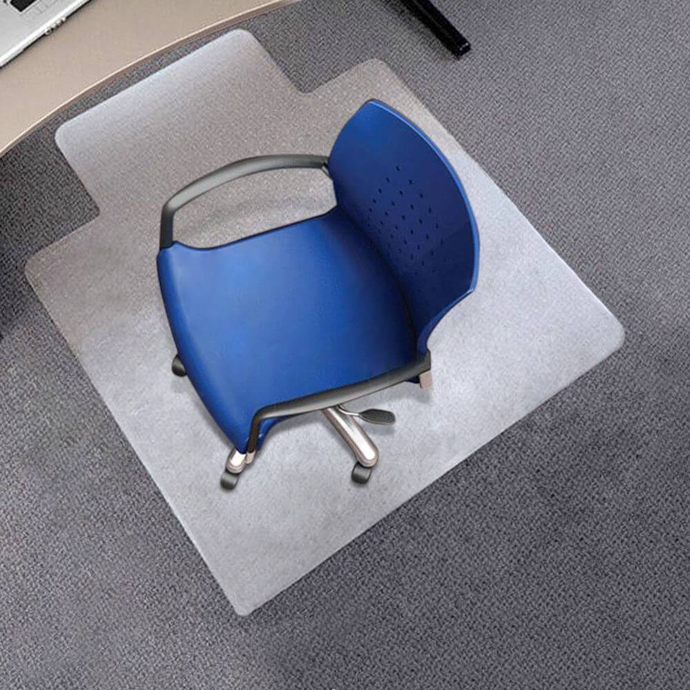 Clear PVC chair mat designed for office and home use, protecting floors from chair damage.