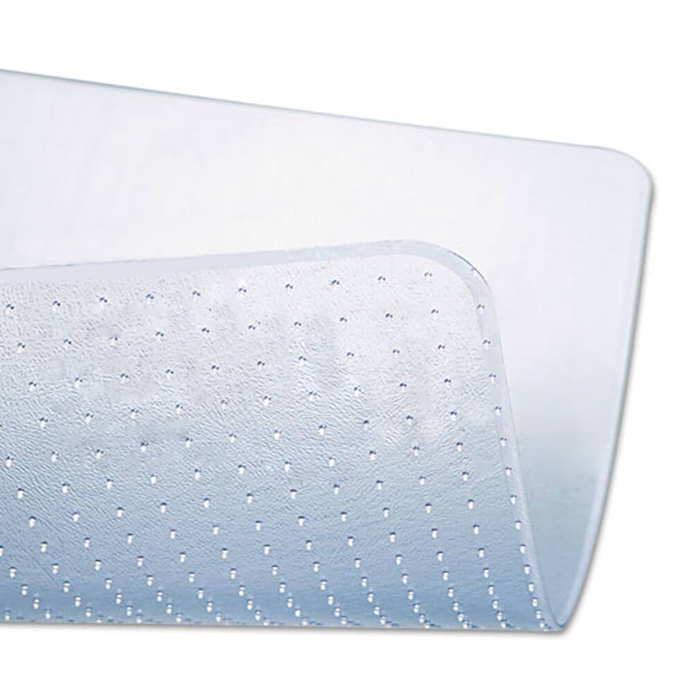 Clear PVC chair mat designed for office and home use, protecting floors from chair damage.