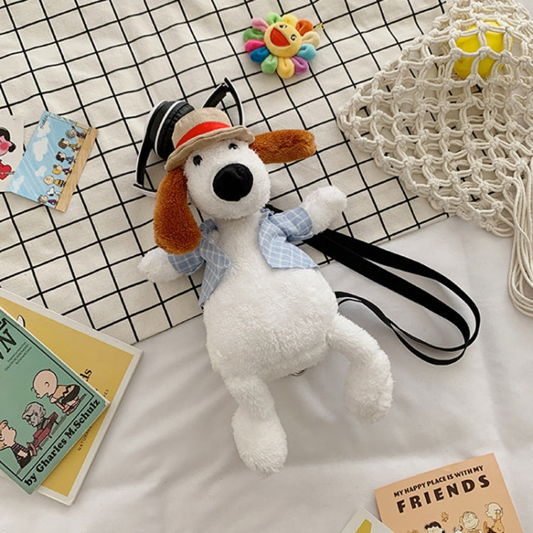 Cartoon Plush Doll Shoulder Bag featuring a cute puppy design, made from soft plush and polyester, ideal for carrying small items.