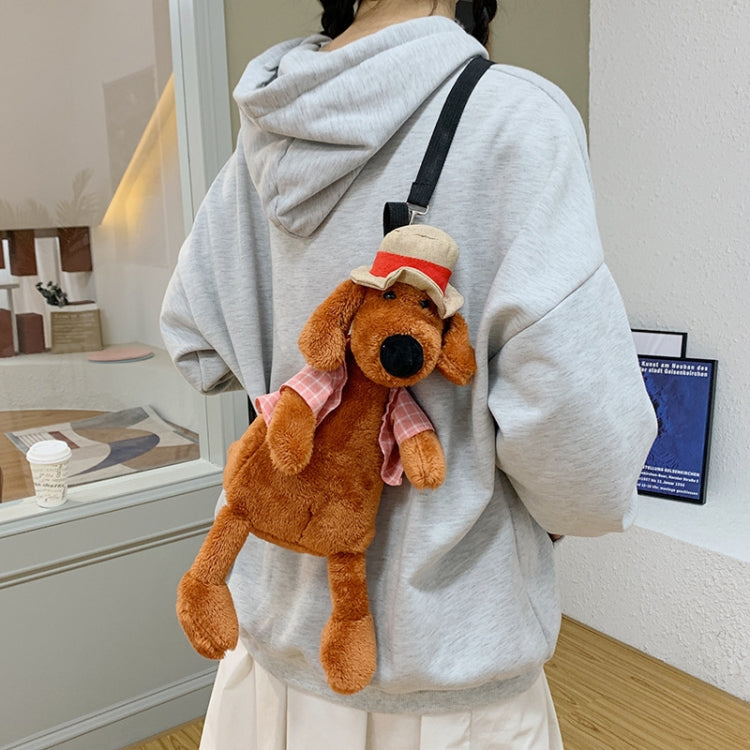 Cartoon Plush Doll Shoulder Bag featuring a cute puppy design, made from soft plush and polyester, ideal for carrying small items.