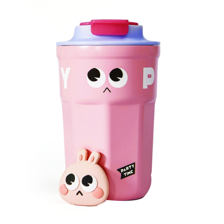 Cartoon Thermal Insulation Cup made of 316 stainless steel, featuring a playful design and a soft silicone cord for easy carrying.