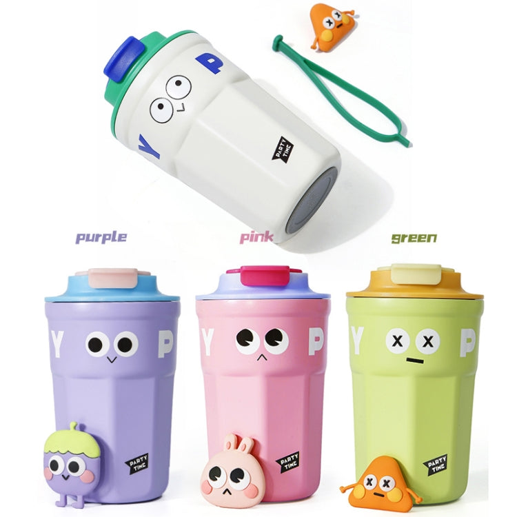 Cartoon Thermal Insulation Cup made of 316 stainless steel, featuring a playful design and a soft silicone cord for easy carrying.