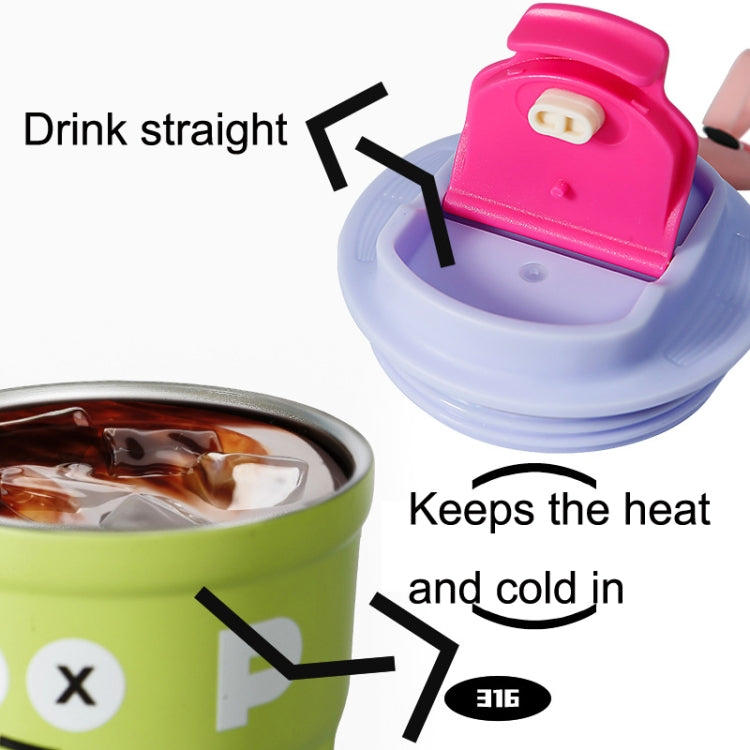 Cartoon Thermal Insulation Cup made of 316 stainless steel, featuring a playful design and a soft silicone cord for easy carrying.