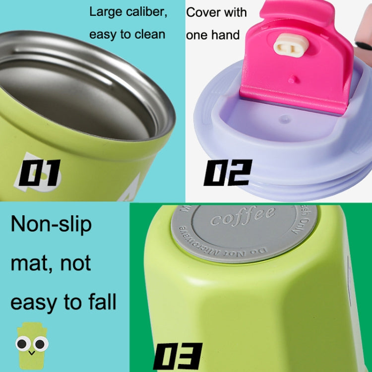 Cartoon Thermal Insulation Cup made of 316 stainless steel, featuring a playful design and a soft silicone cord for easy carrying.