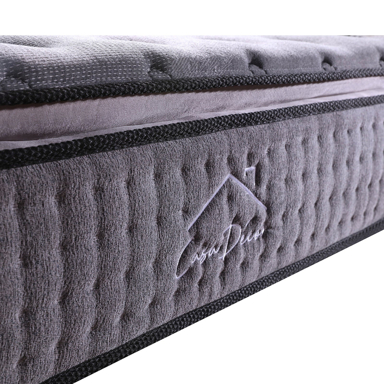 Casa Decor Bamboo Charcoal Mattress with Pocket Spring and Pillowtop design, showcasing its luxurious cover and 5-zone support system.