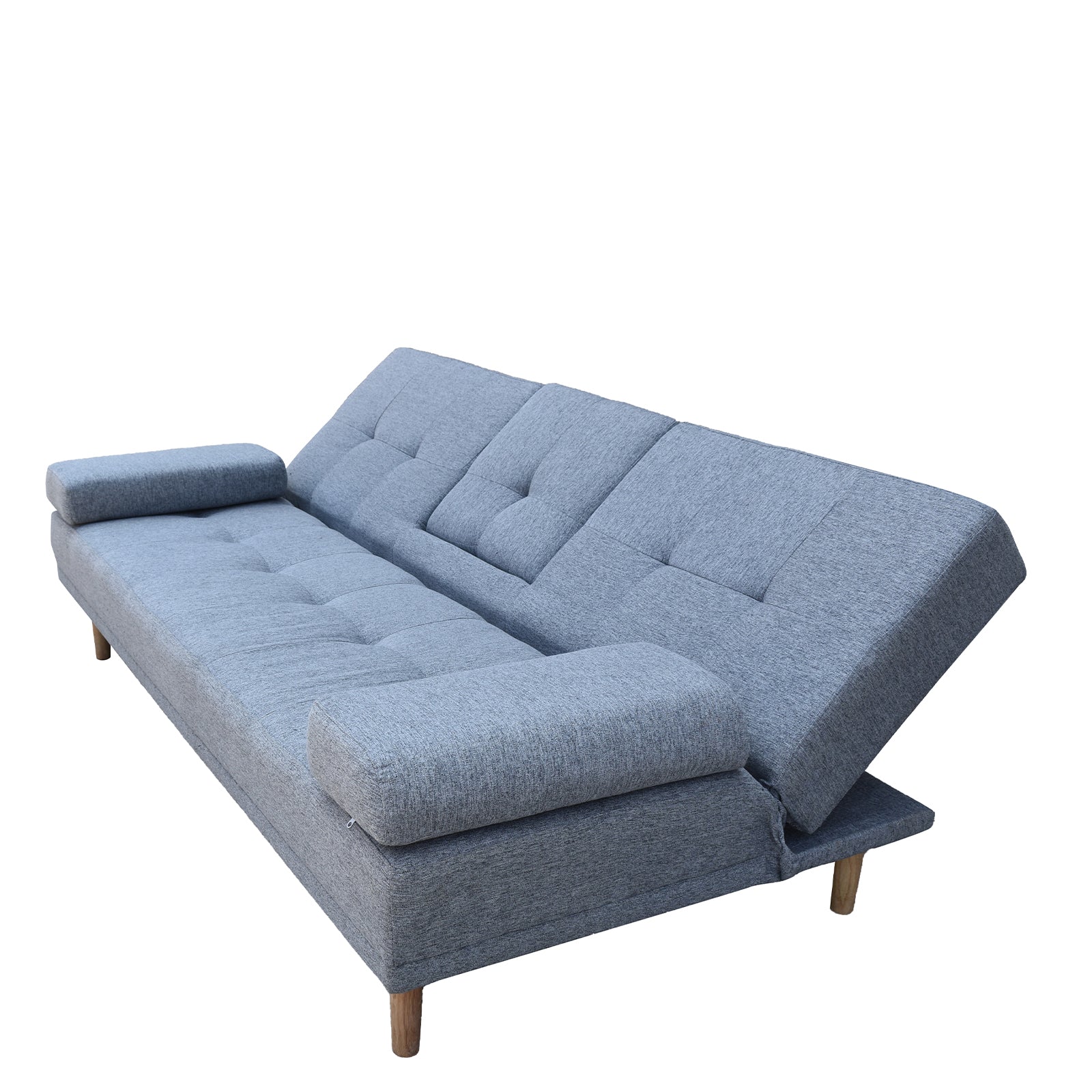 Casa Decor Mendoza 2-in-1 Sofa Bed Couch in Grey with pull-down cupholders, showcasing modern Scandinavian design and removable cushions.
