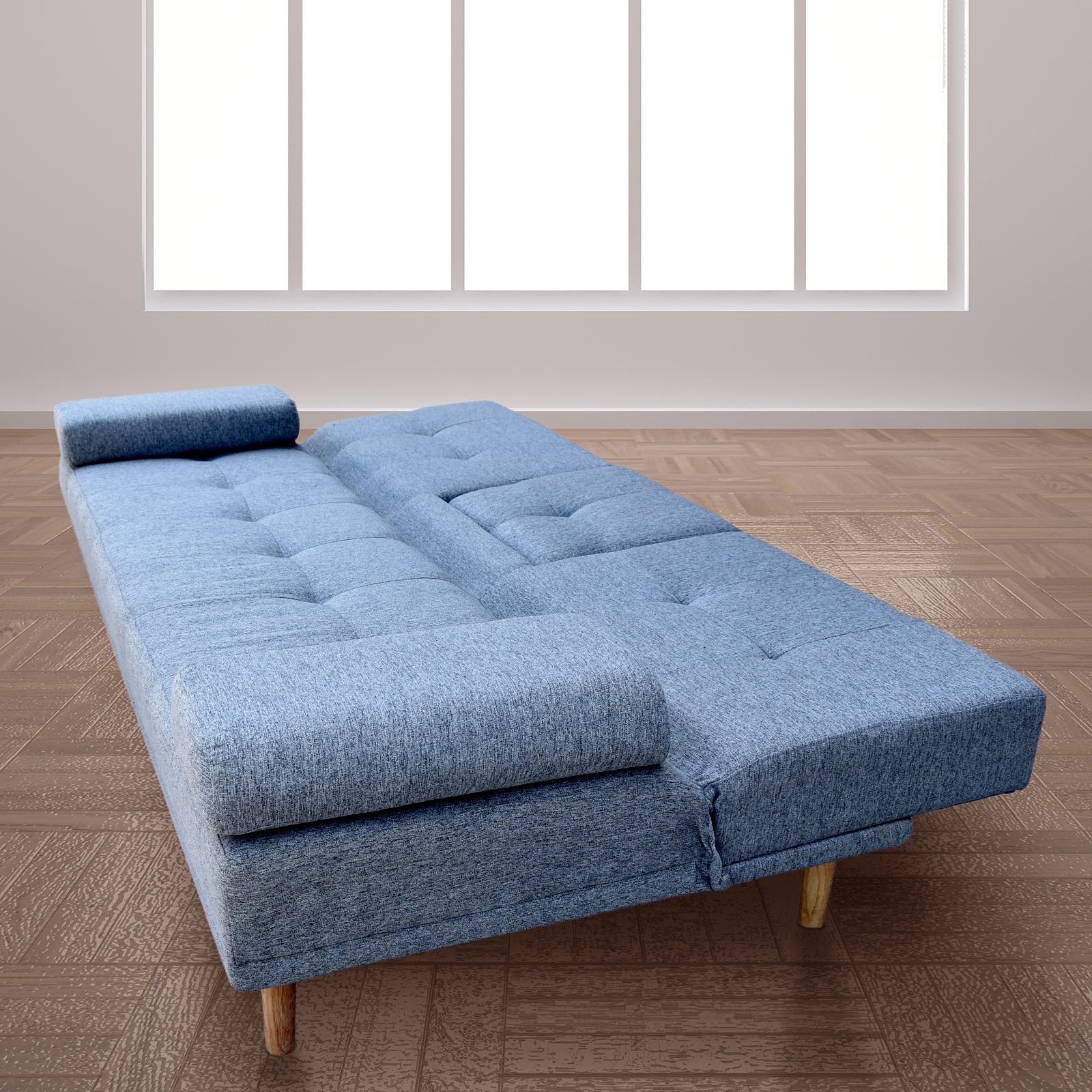 Casa Decor Mendoza 2-in-1 Sofa Bed Couch in Grey with pull-down cupholders, showcasing modern Scandinavian design and removable cushions.