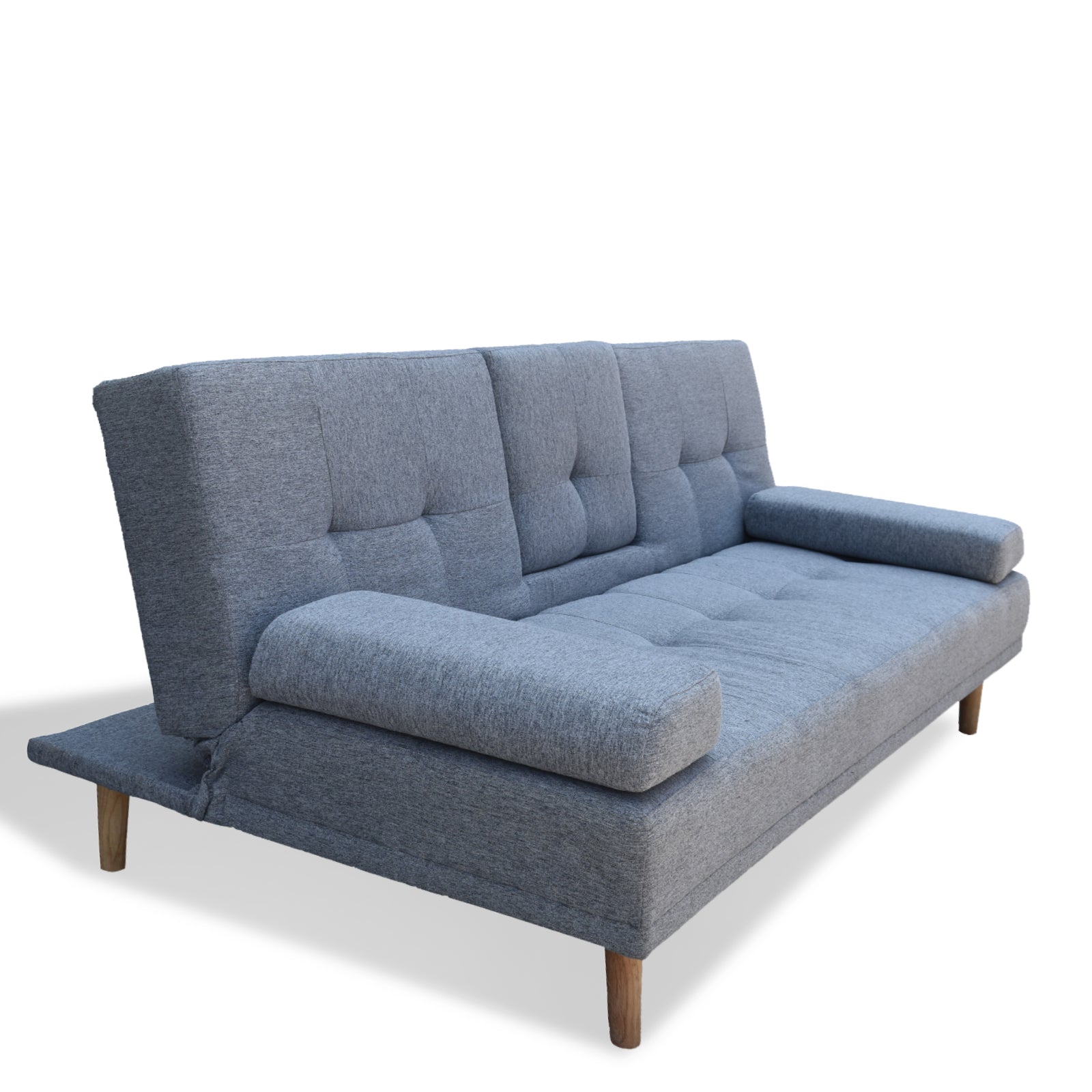 Casa Decor Mendoza 2-in-1 Sofa Bed Couch in Grey with pull-down cupholders, showcasing modern Scandinavian design and removable cushions.