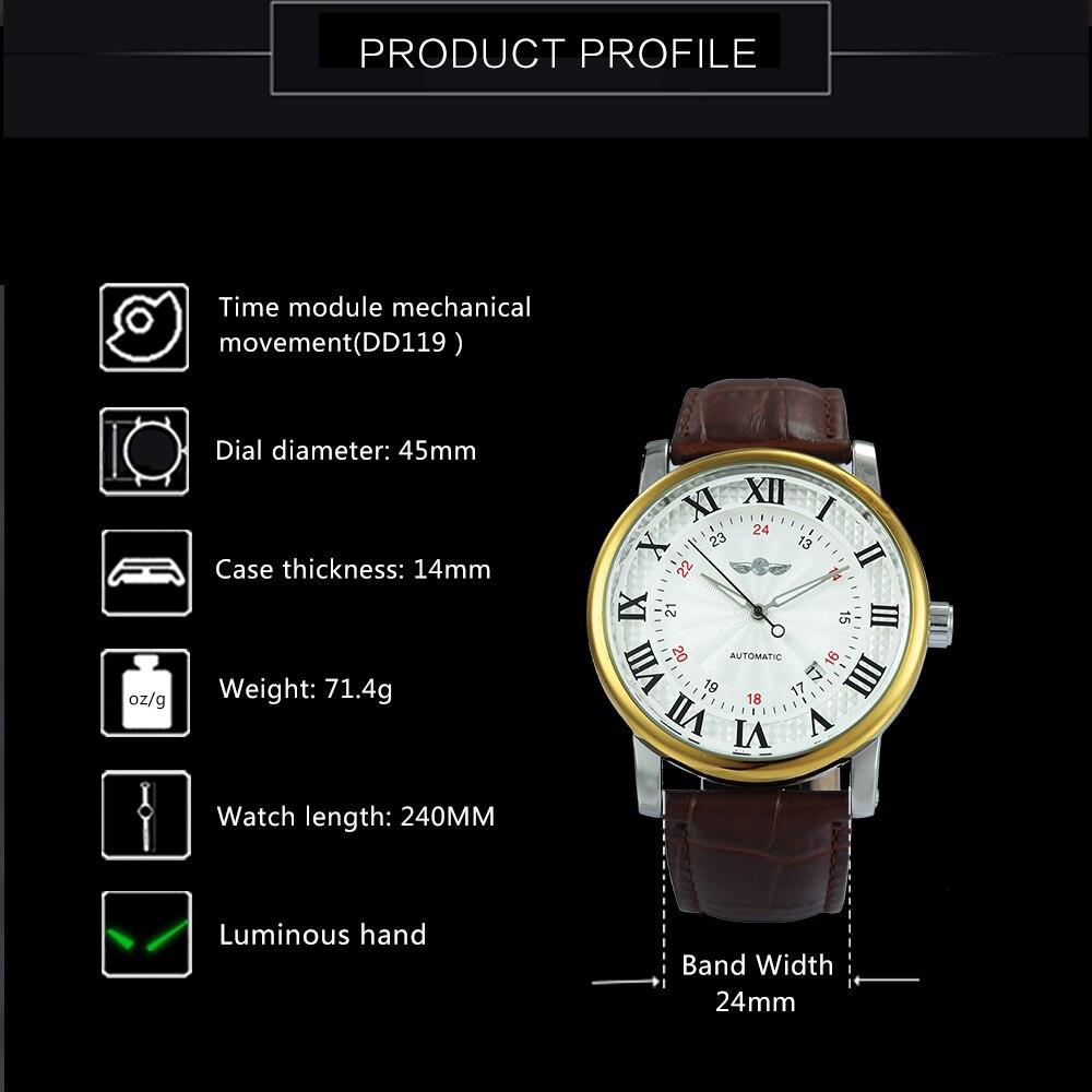 Casual Automatic Mechanical Men's Watch featuring a luxury leather strap, luminous hands, and a stainless steel case.