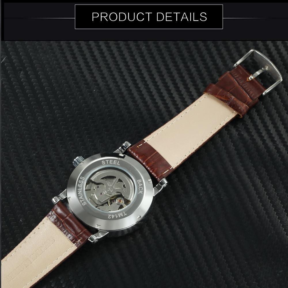 Casual Automatic Mechanical Men's Watch featuring a luxury leather strap, luminous hands, and a stainless steel case.