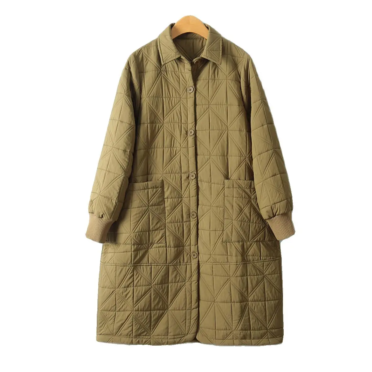 A stylish Casual Quilted Winter Coat for Women, featuring a single-breasted design and irregular mid-length cut, perfect for winter wear.