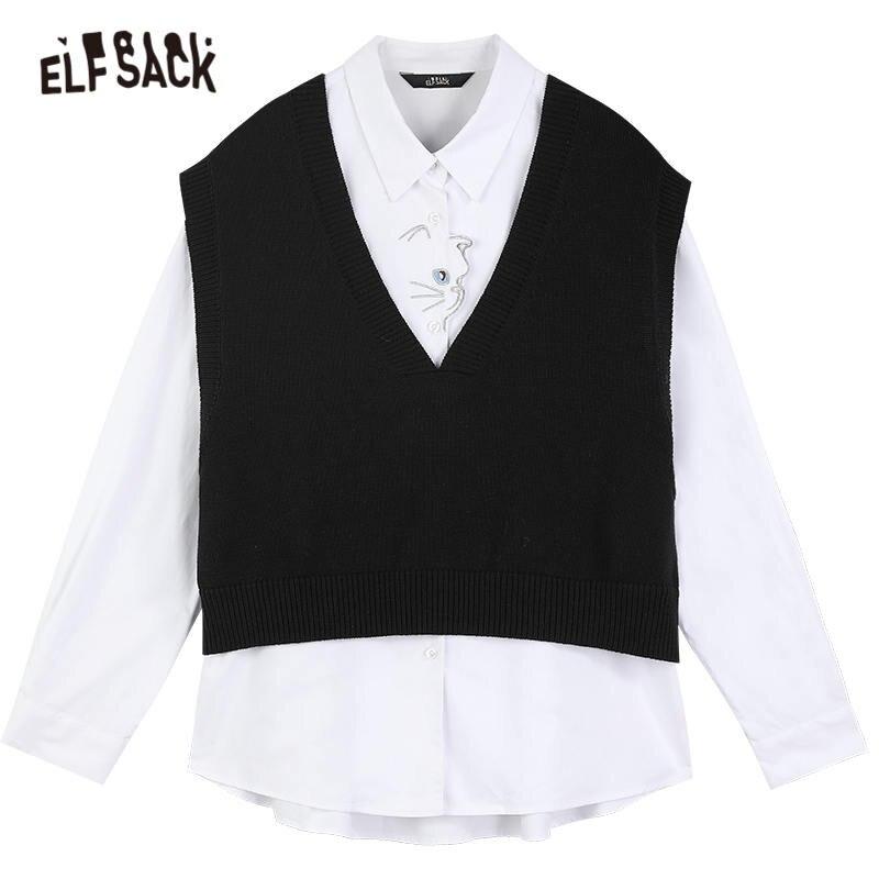 A stylish white pullover shirt featuring cat embroidery, perfect for casual spring outfits for women.