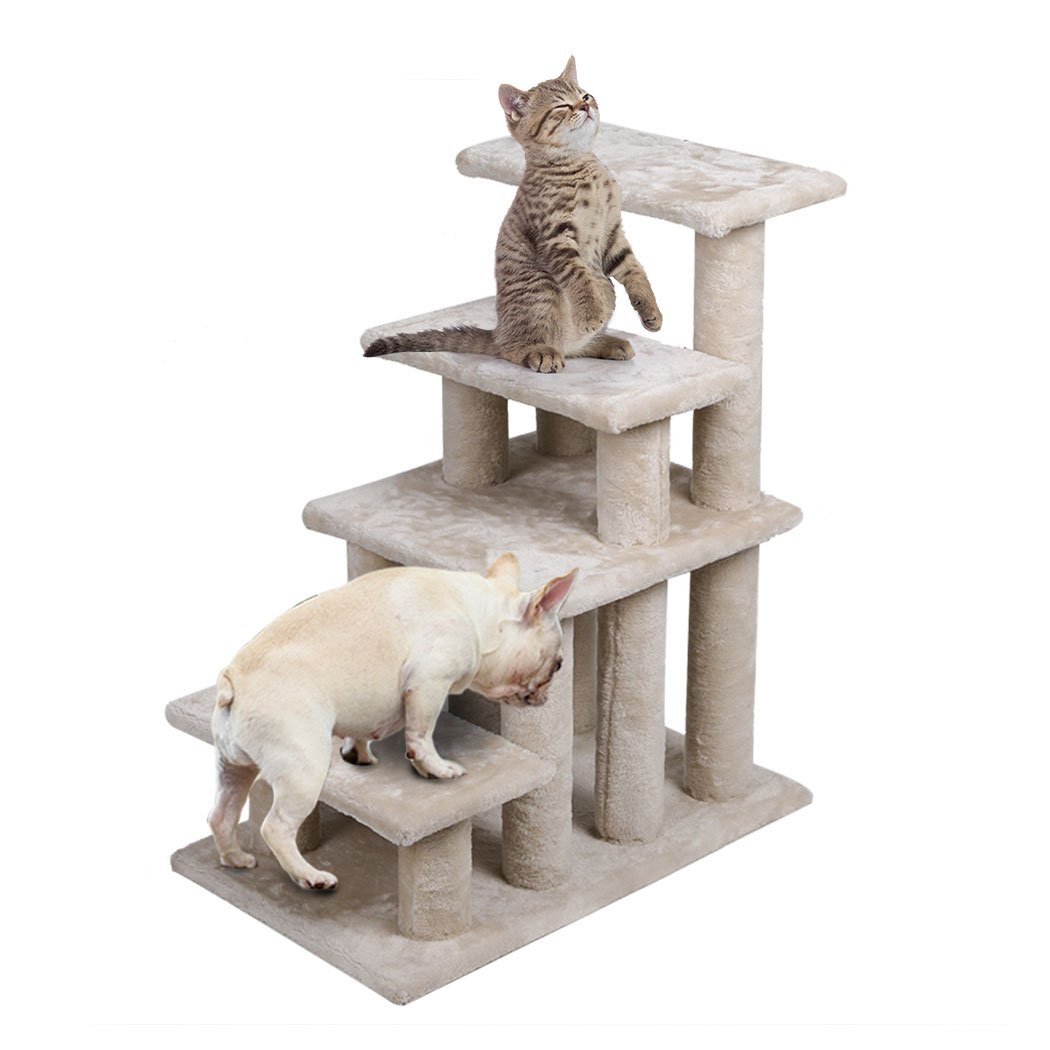 Cat Tree Beastie Scratching Post with plush covering and sisal-wrapped post, designed for climbing and scratching.