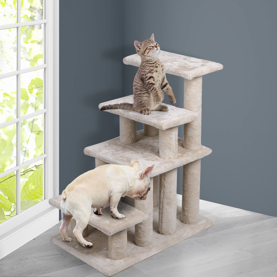 Cat Tree Beastie Scratching Post with plush covering and sisal-wrapped post, designed for climbing and scratching.