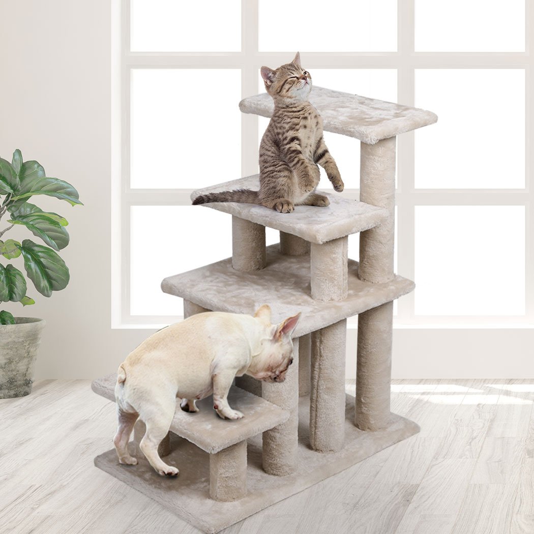 Cat Tree Beastie Scratching Post with plush covering and sisal-wrapped post, designed for climbing and scratching.